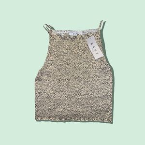 GAZE DTLA WOMENS SIZE LARGE BROWN WHITE CHEETAH TEXTURED DATE NIGHT CROP TOP NEW